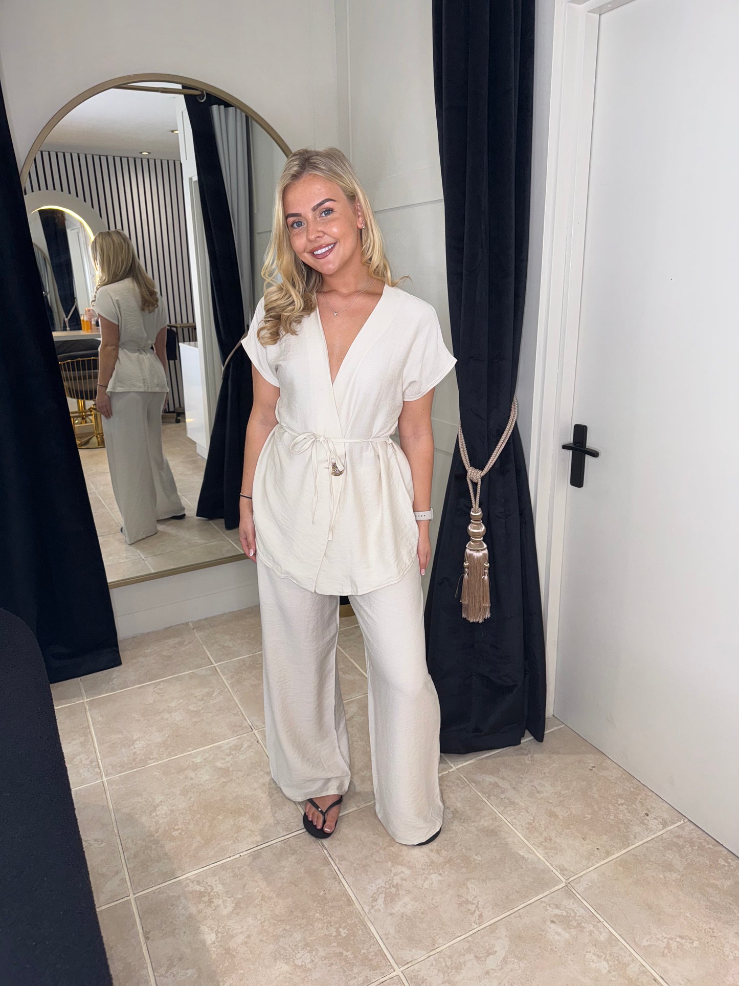 Linen Look Wide Leg Trouser and Wrap Top Co ord