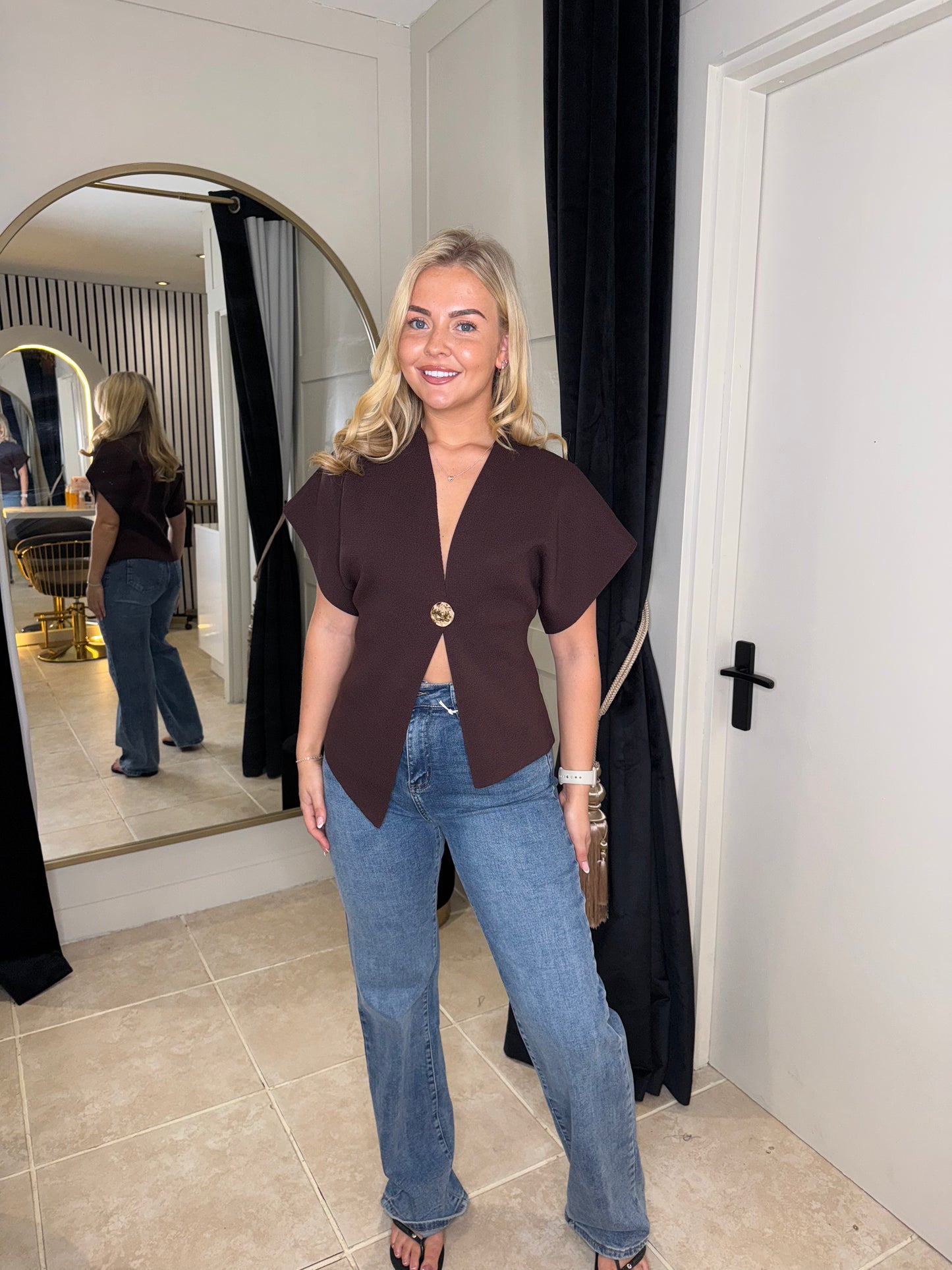 Gold Button Wrap Top