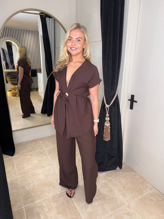 Linen Look Wide Leg Trouser and Wrap Top Co ord