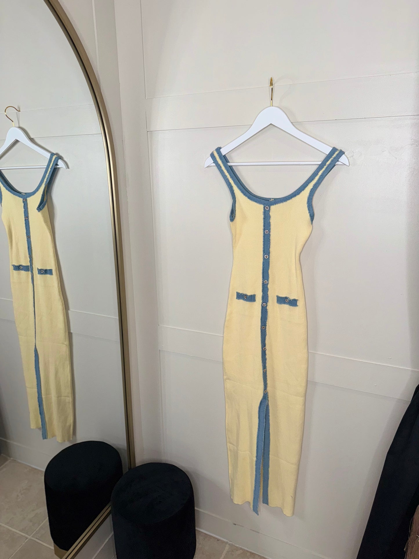 Denim Trim Midi Dress