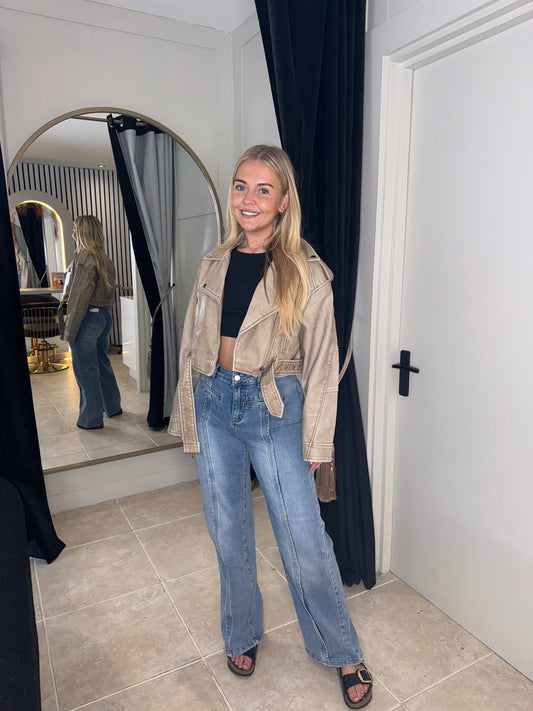 Faux Leather Cropped Biker Jacket