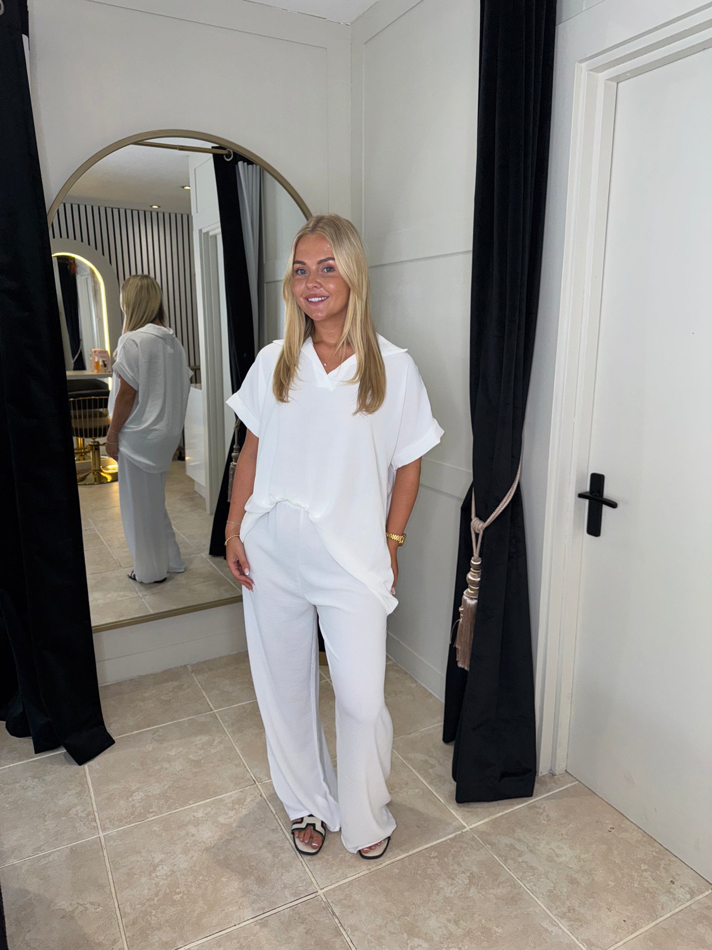 Collared V-neck Trouser Set
