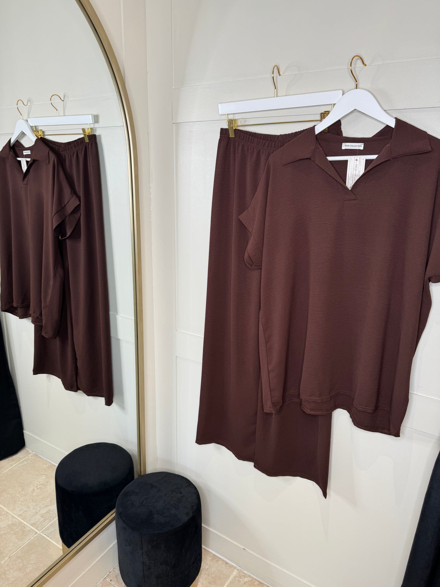 Collared V-neck Trouser Set