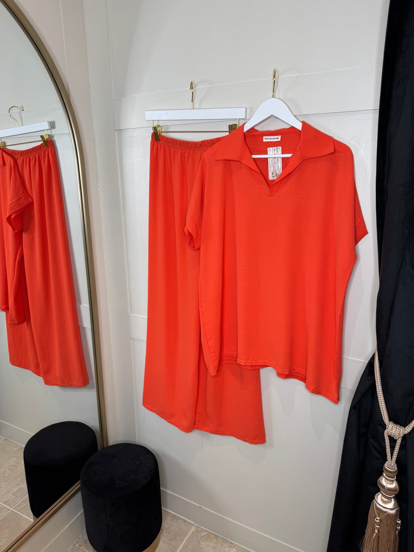 Collared V-neck Trouser Set