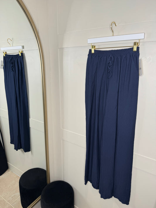 Navy Linen Look Trousers
