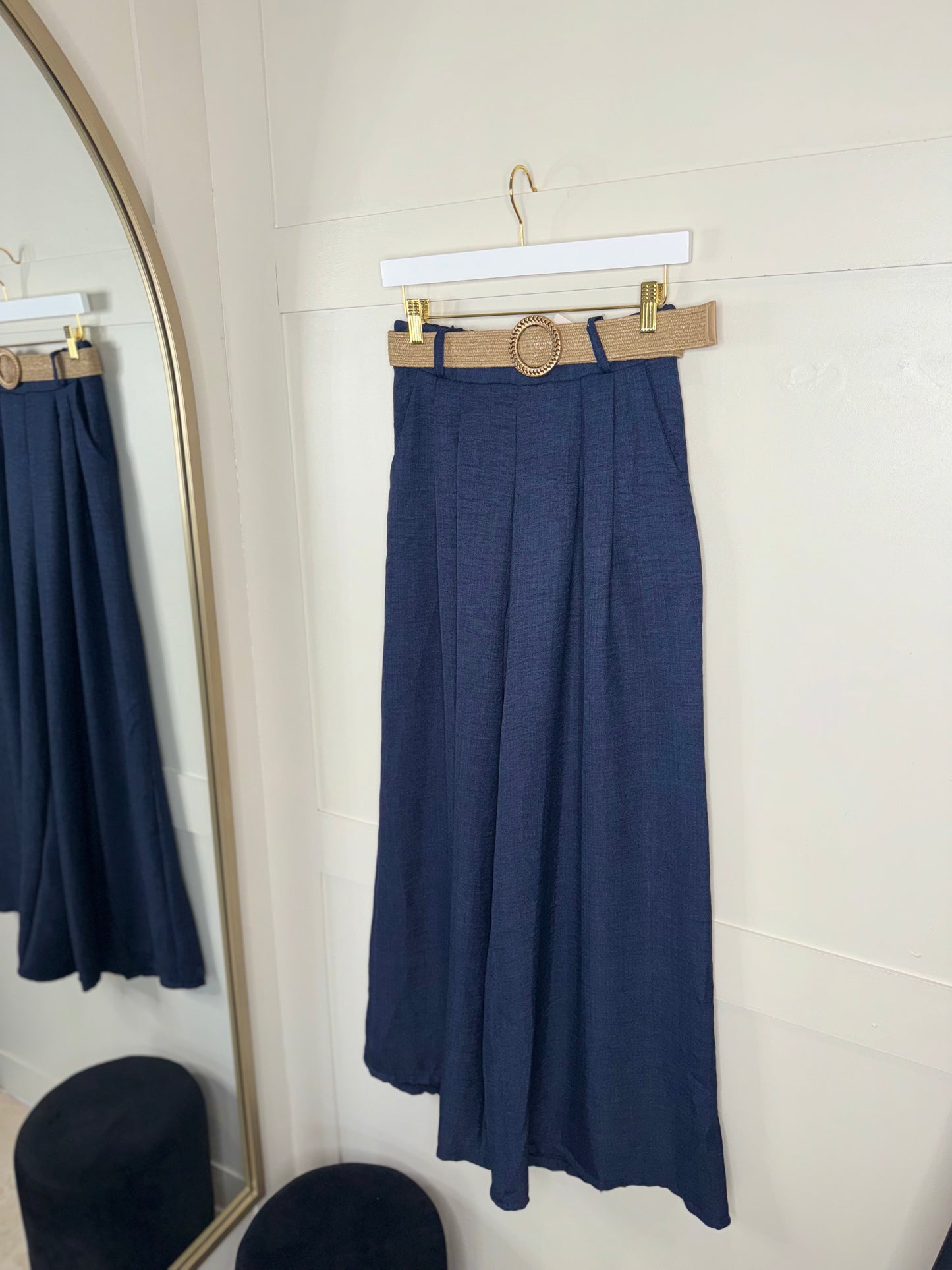 Wide Leg Belted Trousers