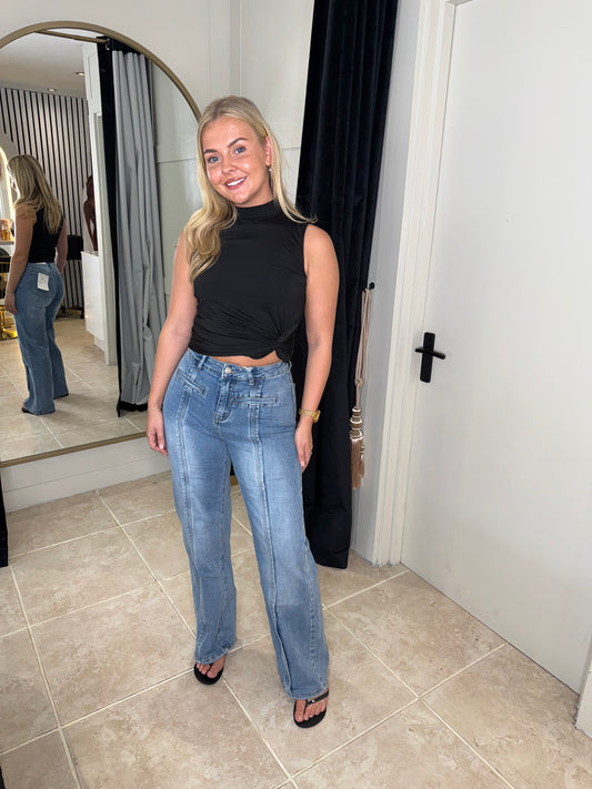Front Seam Wide Leg Jeans