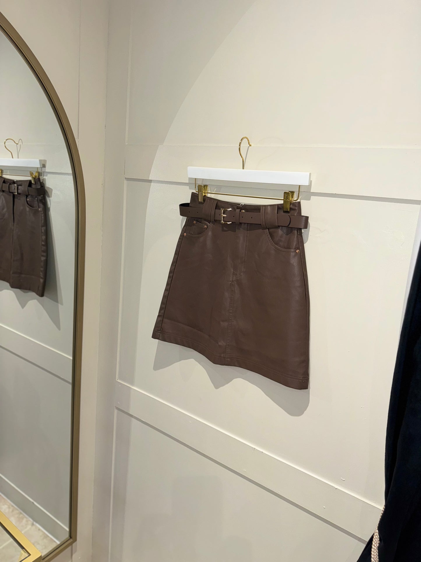 Faux Leather Belted Skirt