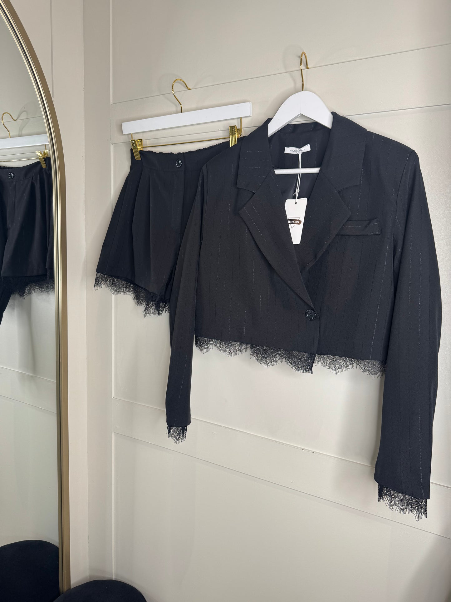 Pinstripe Cropped Blazer and Shorts Co ord