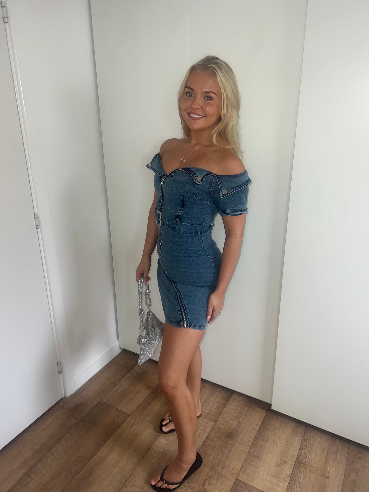 Zip up denim dress