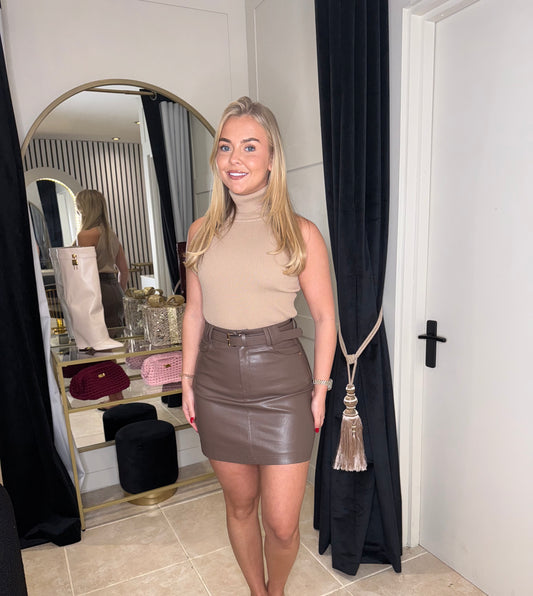 Faux Leather Belted Skirt