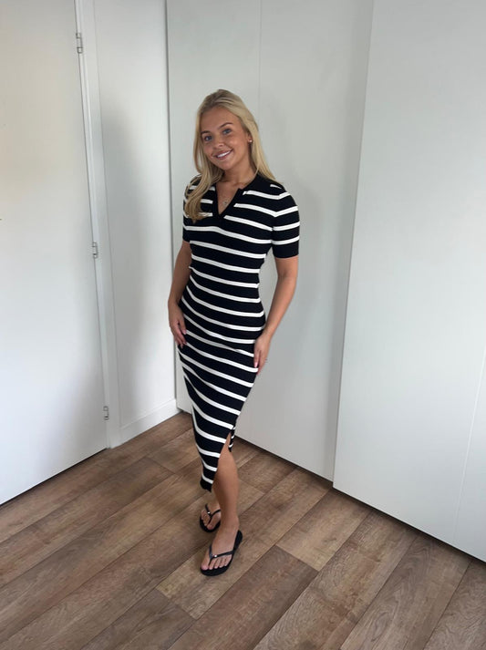 V-Neck Striped Midi Dress